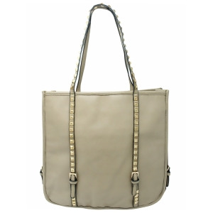 Khaki Tote Bag With Long Studded Straps - All