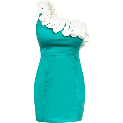 Sea foam Green One Shoulder Cocktail Dress With Ivory Ruffle Trim 