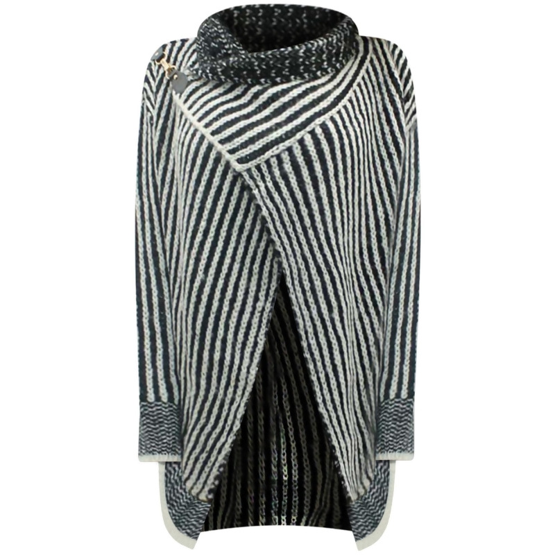 Luxury Divas Striped Black & White Draped Cardigan Sweater 