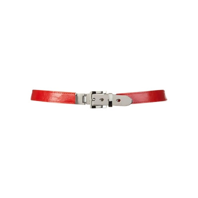 Skinny Red Faux Leather Textured Elastic Waist Belt 
