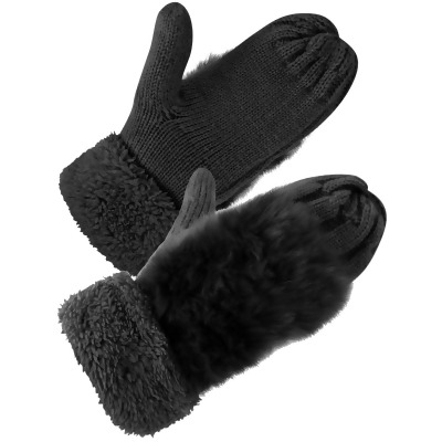 Plush Faux Fur Trimmed Knit Mitten Gloves 