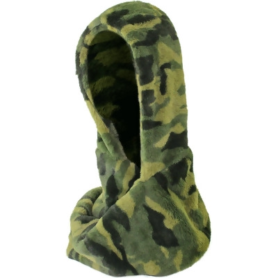 Green Camouflage Print Faux Fur Hooded Cowl Head Scarf 
