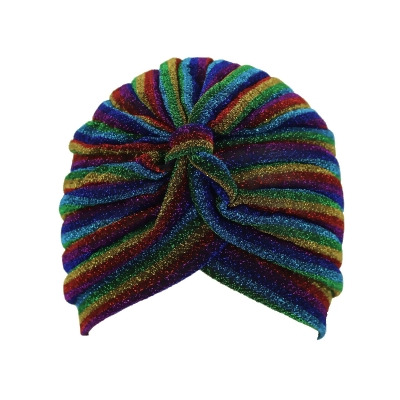 Rainbow Metallic Striped Turban Head Wrap Cap 