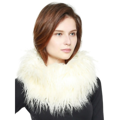 White Ostrich Feather Faux Fur Circle Neck Warmer Scarf 