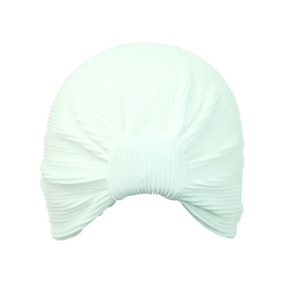 White Pleated Polyester Turban Head Wrap For Women 