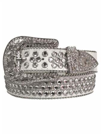 Rhinestone Studded Belt With Silver Buckle - Large
