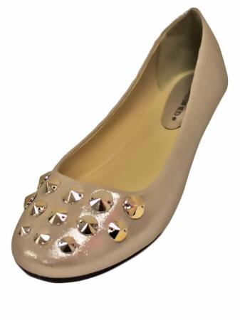Suede Style Ballet Flats With Silver Studded Toe - 8