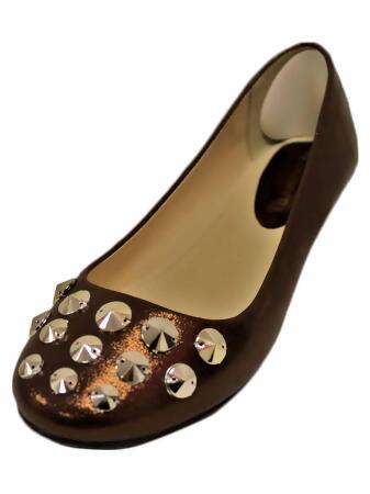 Suede Style Ballet Flats With Silver Studded Toe - 9