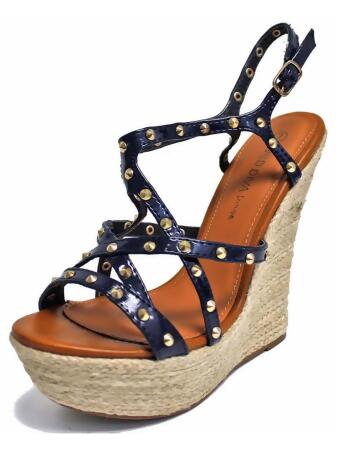 Gold Studded Strappy Wedge Sandals - 10