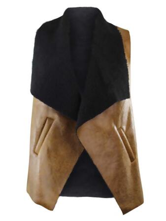 Vegan Leather Fur Lined Vest With Collar - Medium / Large