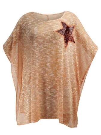 Sheer Oversize Top With Sequin Star - One Size