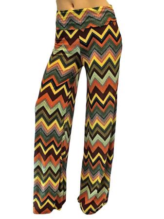 Chevron Print Long Gaucho Boho Flare Palazzo Pants - Small