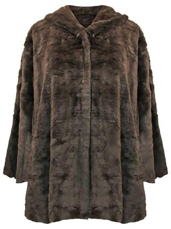 Faux Fur Plush Swing Jacket With Hood - One Size