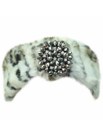 Faux Fur Headband With Beaded Broach - One Size