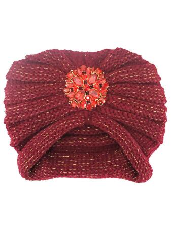 Knit Turban With Beaded Broach - One Size