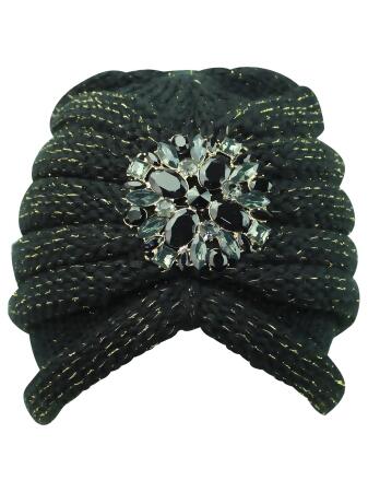 Knit Turban With Beaded Broach - One Size