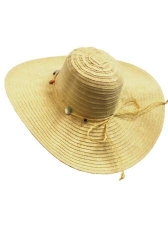 Natural Wide Brim Floppy Hat With Beaded Headband - One Size