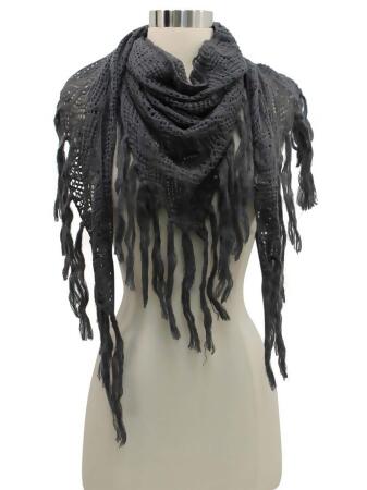 Crochet Knit Shawl Wrap With Long Fringe - One Size
