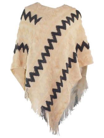 Chevron Textured Triangle Hem Poncho - One Size