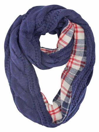 Cable Knit Infinity Scarf With Flannel Lining - One Size