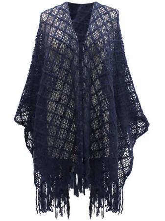 Elegant Open Knit Shawl Wrap With Fringe - One Size