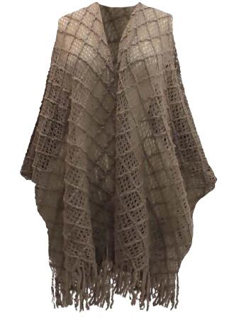 Elegant Open Knit Shawl Wrap With Fringe - One Size