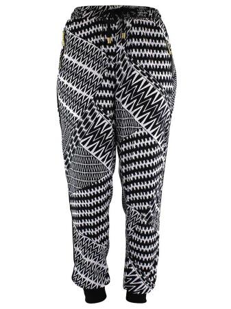 Black White Geo Chevron Print Jogger Pants - Large