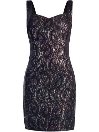 Black Lace Gold Sequin Metallic Cocktail Dress - Medium