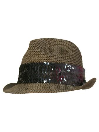 Straw Fedora Hat With Sequin Hat Band - One Size