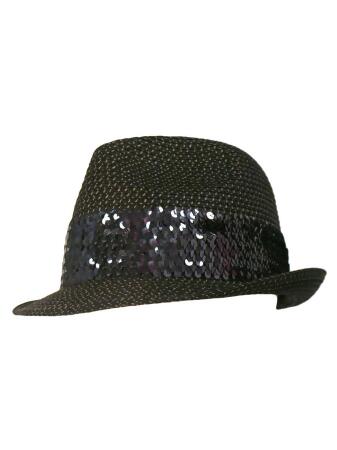 Straw Fedora Hat With Sequin Hat Band - One Size