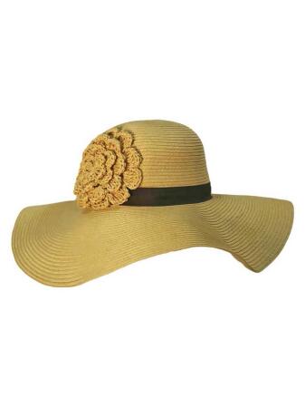 Floppy Sun Hat With Crochet Flower - One Size