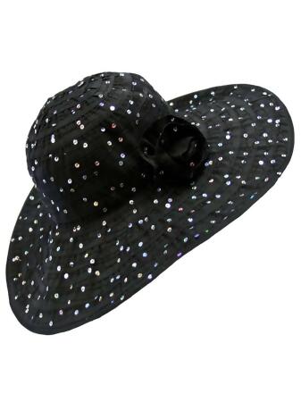 Floppy Hat With Sequins And Flower Hat Band - One Size