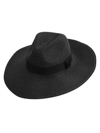 Woven Straw Wide Brim Panama Style Sun Hat - One Size