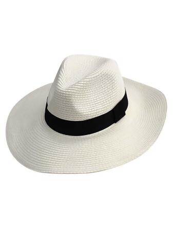 Woven Straw Wide Brim Panama Style Sun Hat - One Size