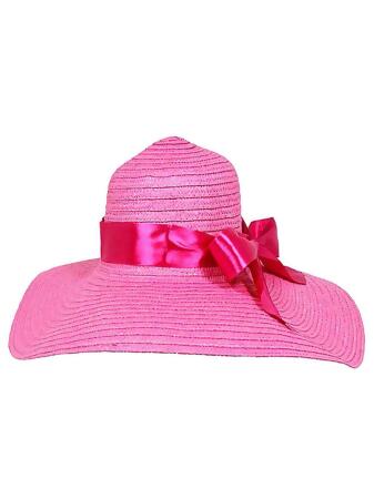 Wide Brim Sun Hat With Satin Bow - One Size