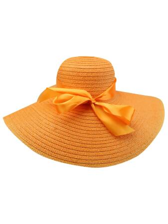 Wide Brim Sun Hat With Satin Bow - One Size