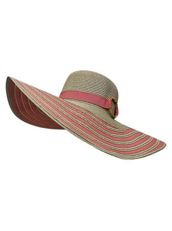 Striped Straw Floppy Hat - One Size