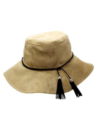 Faux Suede Bucket Hat With Tassel Hat Band - One Size