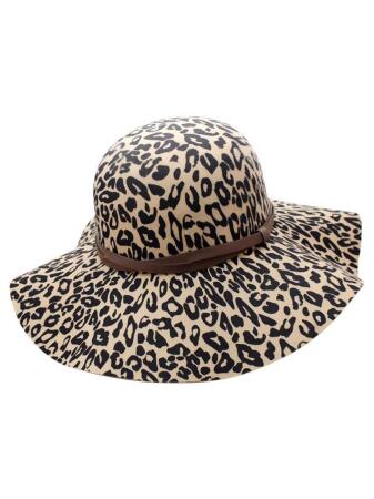 Leopard Print Wool Floppy Hat - One Size