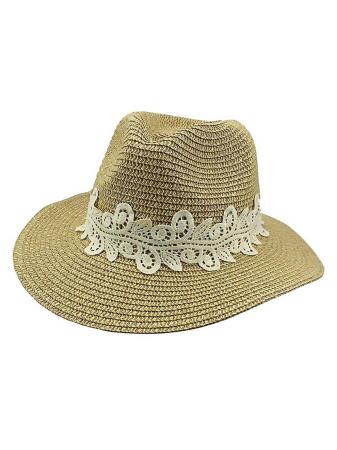 Woven Straw Panama Hat With Lace Hat Band - One Size