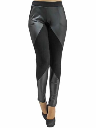 Black Leather And Knit Leggings For Women - Medium / Large