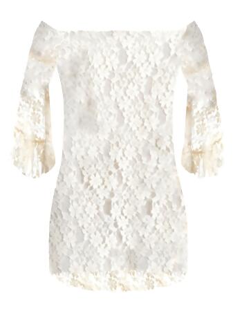 Lace Off The Shoulder Dress With Bell Sleeves - Small