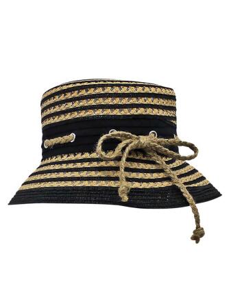 Straw Bucket Sun Hat With Nautical Rope Trim - One Size