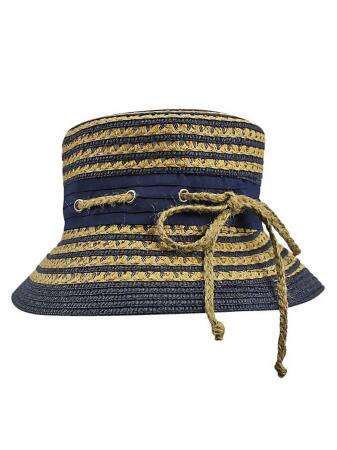 Straw Bucket Sun Hat With Nautical Rope Trim - One Size
