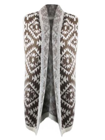 Knit Aztec Print Kimono Vest Cardigan - One Size