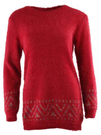 Aztec Print Pullover Fuzzy Sweater - Large