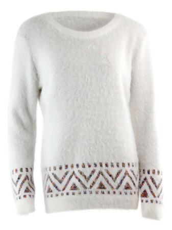 Aztec Print Pullover Fuzzy Sweater - Large