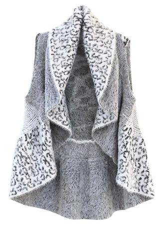 Animal Print Fuzzy Knit Sweater Vest - Large / X-Large