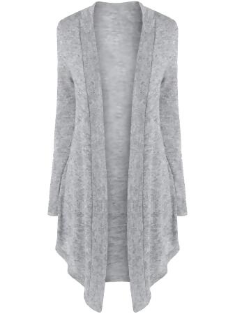 Gray Lightweight Knit Long Draped Cardigan - Large