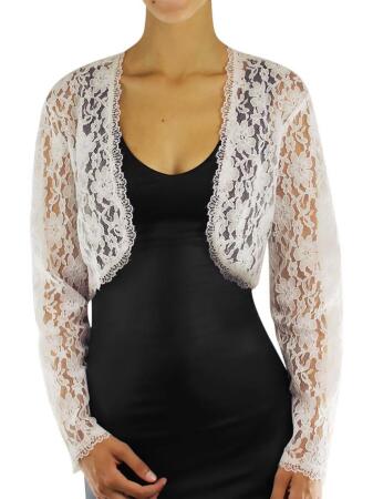 Long Sleeve Dressy Lace Cropped Bolero Shrug Jacket - Small